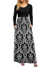 Women Casual Long Sleeve Maxi Dresses Empire Waist Long Dress with Pockets