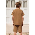 Boy's 2 Pieces Cotton Linen Set Casual Henley Shirts Short Sleeve Beach Shorts Summer Outfits for 5-12 Years