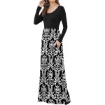 Women Casual Long Sleeve Maxi Dresses Empire Waist Long Dress with Pockets