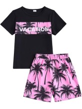 Boy's Summer Outfits Shorts Sleeve Crewneck T Shirt Tops Tees Shorts Sets Boy's 2 Piece Outfits