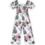 Girls Romper One Piece Girls' Jumpsuits & Rompers Short Sleeve Girls Jumpsuit Floral Smocked Girls Clothes