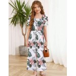 Girls Romper One Piece Girls' Jumpsuits & Rompers Short Sleeve Girls Jumpsuit Floral Smocked Girls Clothes