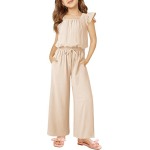 Girls Jumpsuits Kids Fashion Ruffle Sleeves Square