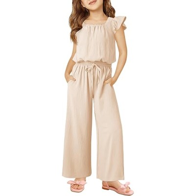 Girls Jumpsuits Kids Fashion Ruffle Sleeves Square